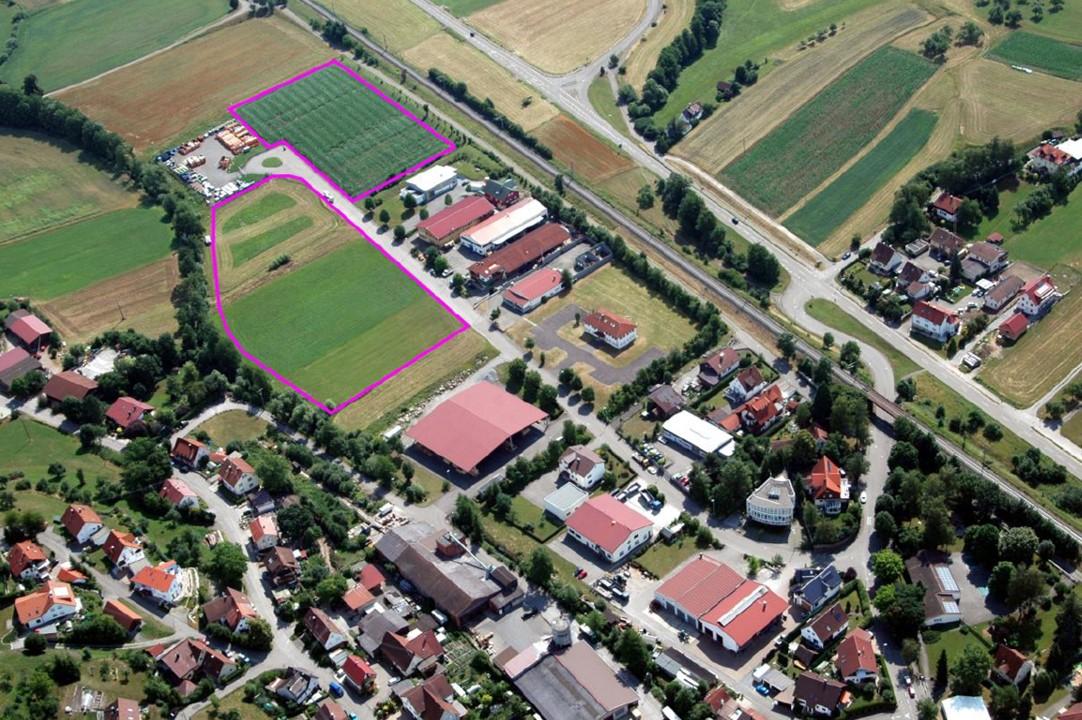 Gewerbegebiet, Industriegebiet: Ge­wer­be­ge­biet Mühl­wie­sen (Commercial industrial area)