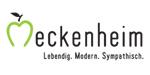 Das Bild zeigt das Logo der Stadt Meckenheim, einen Apfel als Anfangsbuchstabe des Stadtnamens und die Eigenschaften lebendig, modern und sympathisch